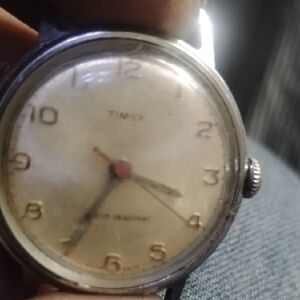 Timex Watch with Cream Dial and Red Hands